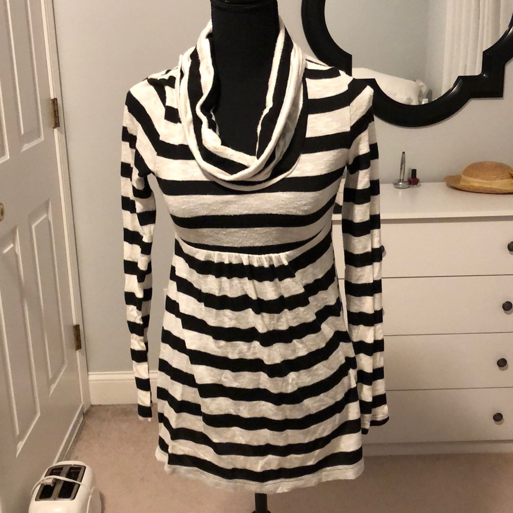 B&W Striped Cowl Neck Top